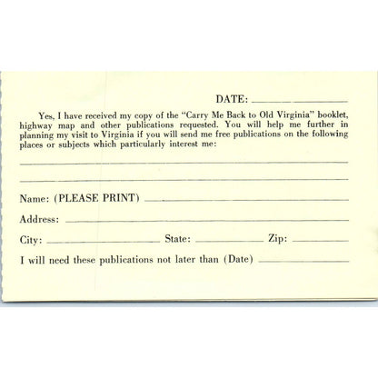 Virginia State Travel Service Planning Assistance Original Postcard TJ9-P2