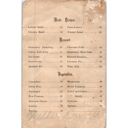 1880s Dinner Menu Card Owl Bobcat Gilt TK1-P19