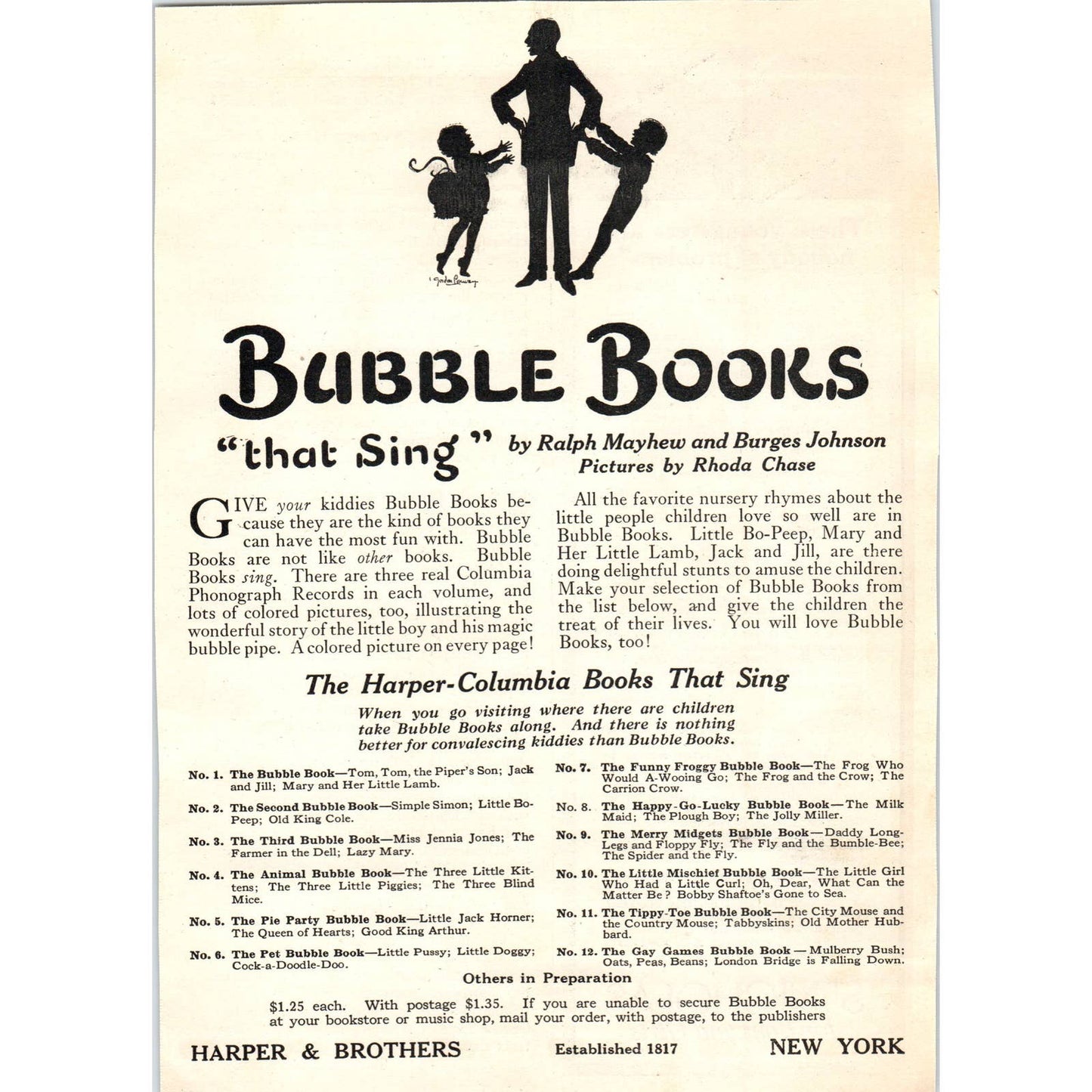 Bubble Books That Sing - Ralph Mayhew Burgess Johnson - 1921 Original Ad TJ7-L