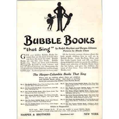 Bubble Books That Sing - Ralph Mayhew Burgess Johnson - 1921 Original Ad TJ7-L