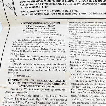 1957 Large Fold Out Anti Communism Crusade Reprint of Dr. Schwartz Testimony AB3