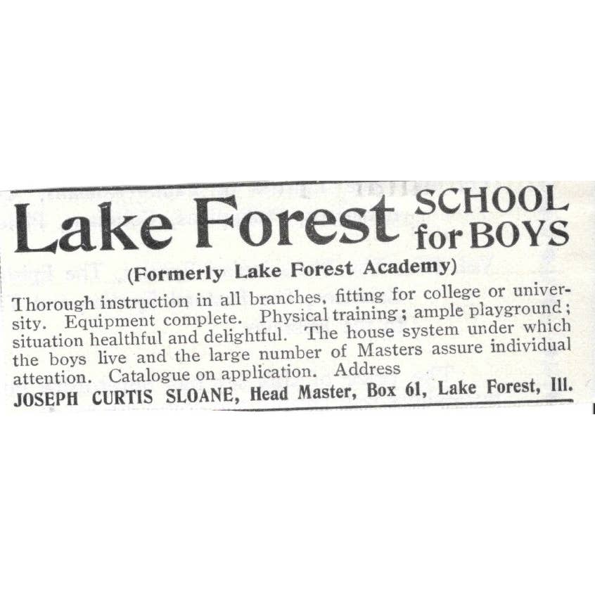 Lake Forest School for Boys Joseph Curtis Sloane Lake Forest IL 1903 Ad TJ8-7-1