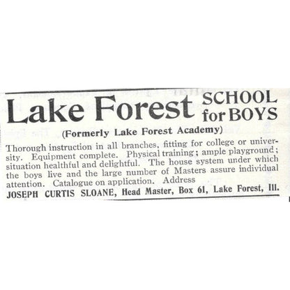 Lake Forest School for Boys Joseph Curtis Sloane Lake Forest IL 1903 Ad TJ8-7-1