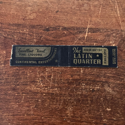 The Latin Quarter NY Palm Island Miami Beach Slim Advertising Matchbook MM11-7