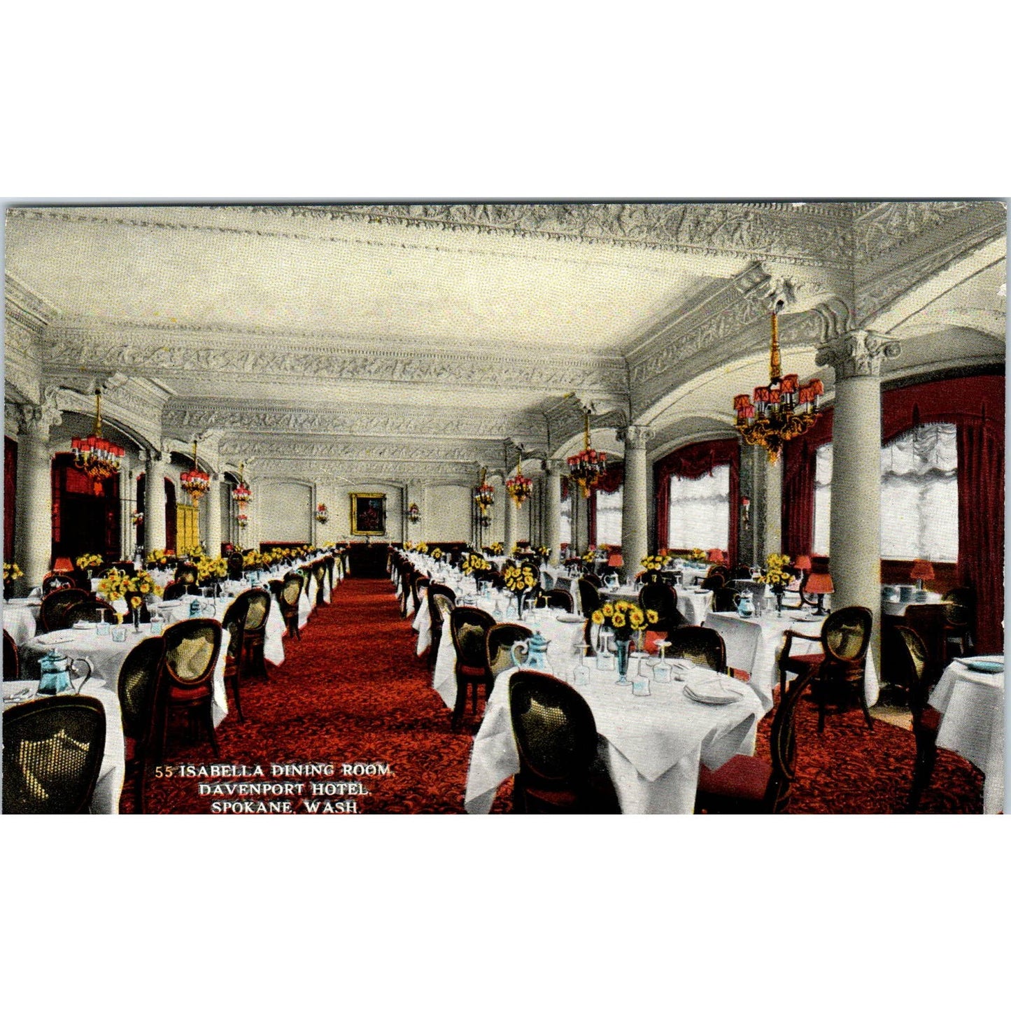 Vintage Postcard Isabella Dining Room Davenport Hotel Spokane Washington TD9-W2