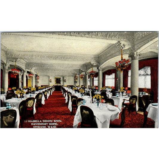 Vintage Postcard Isabella Dining Room Davenport Hotel Spokane Washington TD9-W2