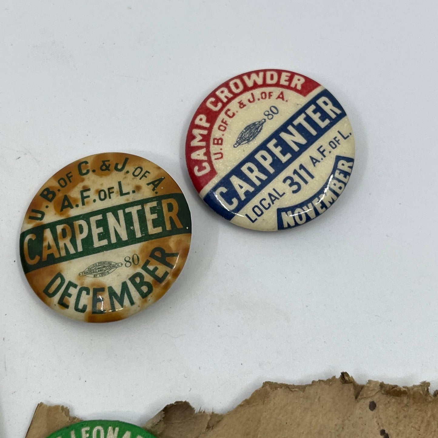 Vintage Carpenter Union Button Lot of 10 U.B. Of C. & J of A A.F. Of L SD6