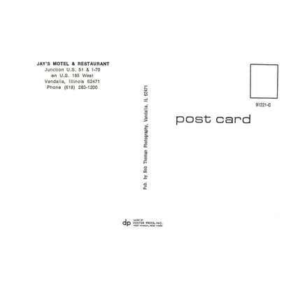 Vintage Postcard - Jay's Motel & Restaurant Vandalia Illinois TJ7-1