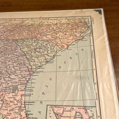 Antique 1903 Map of SOUTHERN STATES USA Color 10 x 12” FL5