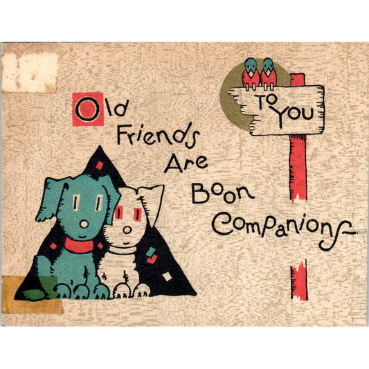 1947 Art Deco Christmas Card Dog and Cat Boon Companions Poem SF2