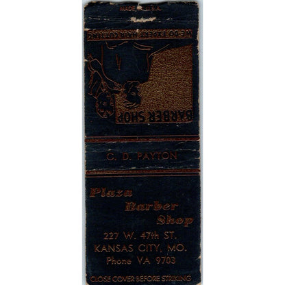 Plaza Barber Shop Kansas City MO Advertising Matchbook Cover SA9-M2