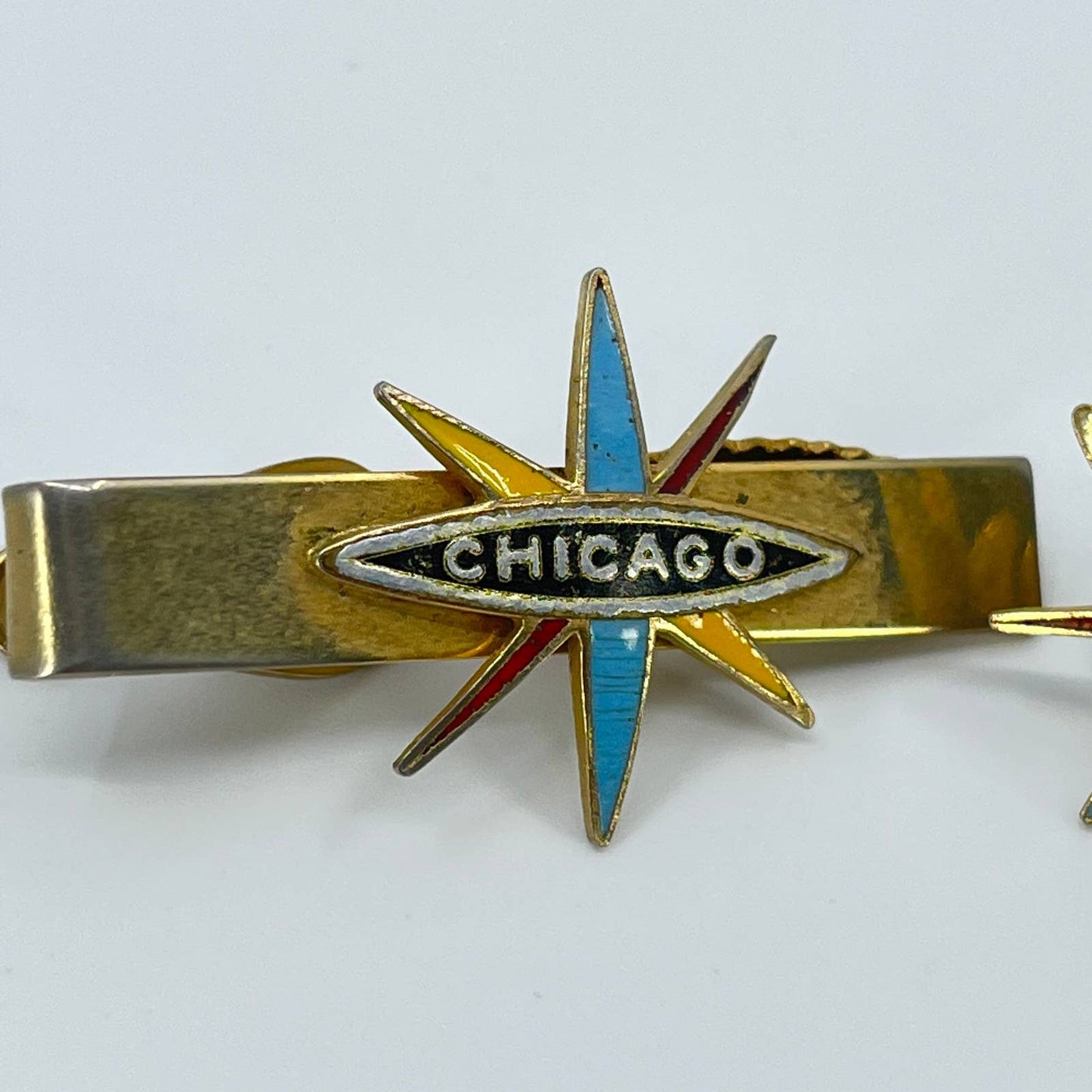 1950s MCM Atomic Starburst Chicago Tie Bar and Lapel Pin Set SD2