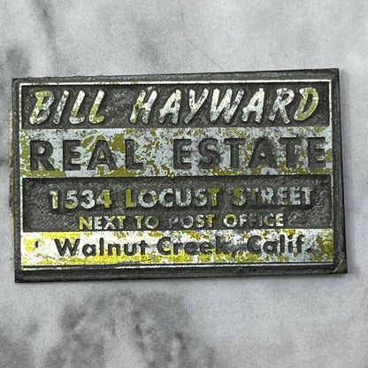 Vintage Printers Block Plate Bill Hayward Real Estate Walnut Creek CA SE828