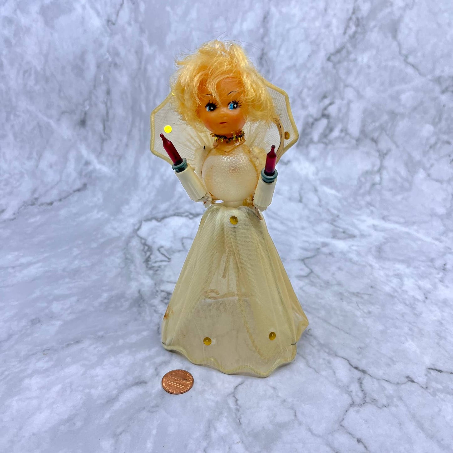 Stockinette 60's Christmas Angel Lighted Light Up Decoration Tree Topper 7" TE4