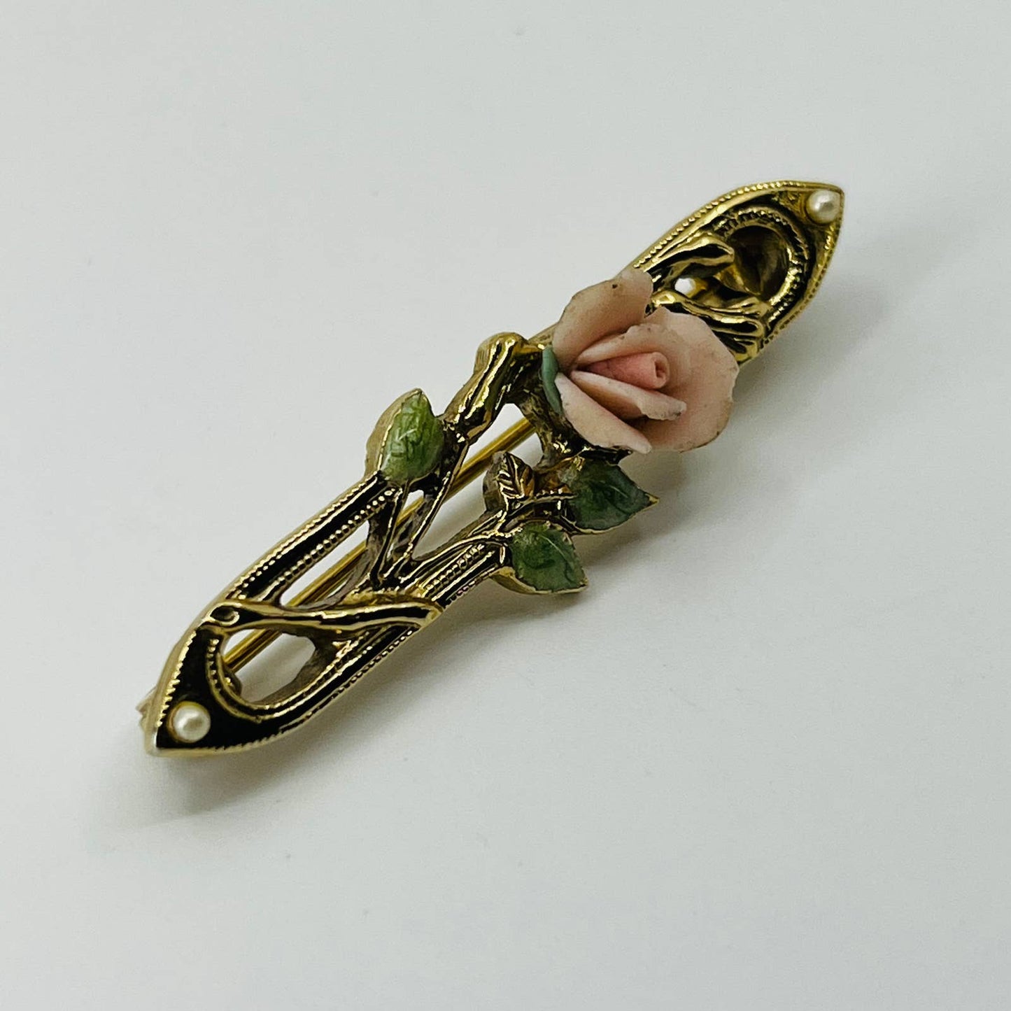 Vintage Pink Cabbage Rose Pin Gold Tone Brooch SB3