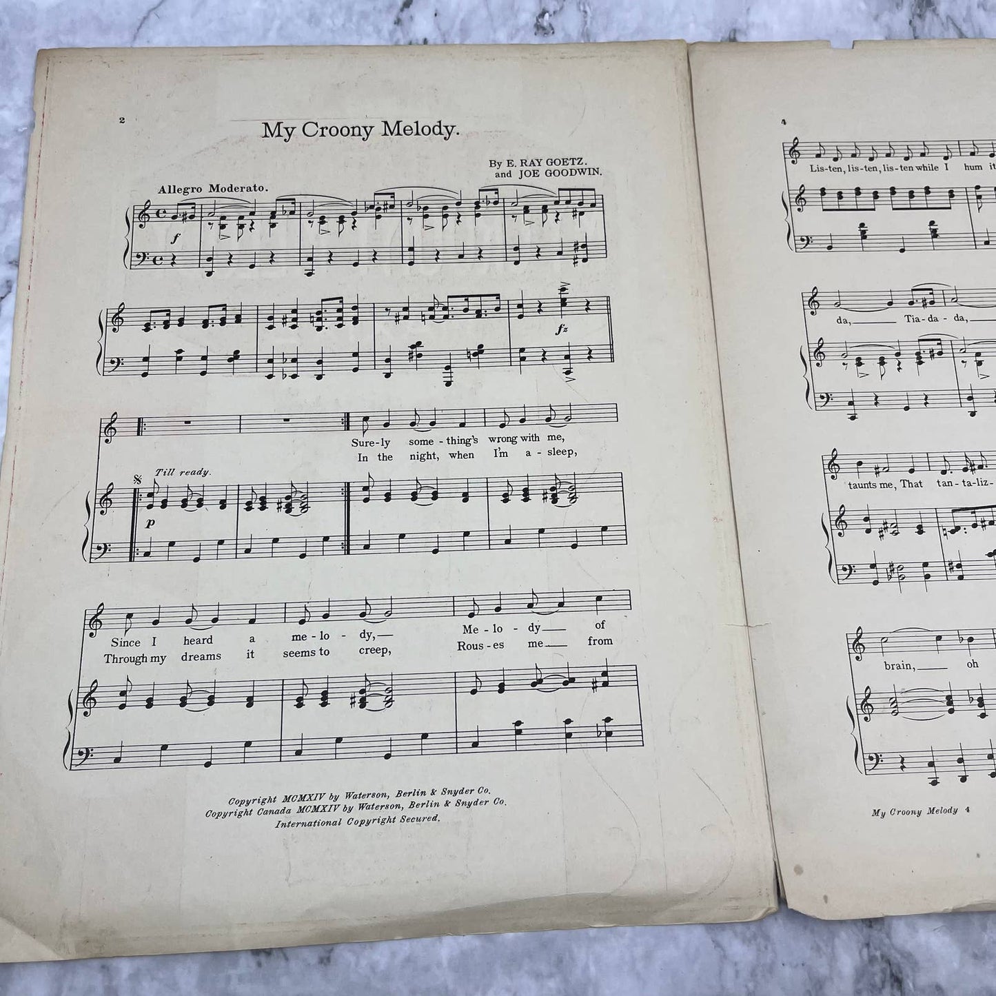 1914 Sheet Music My Croony Melody Tia-Da-Da Joe Goodwin Ray Goetz Maxie TJ4