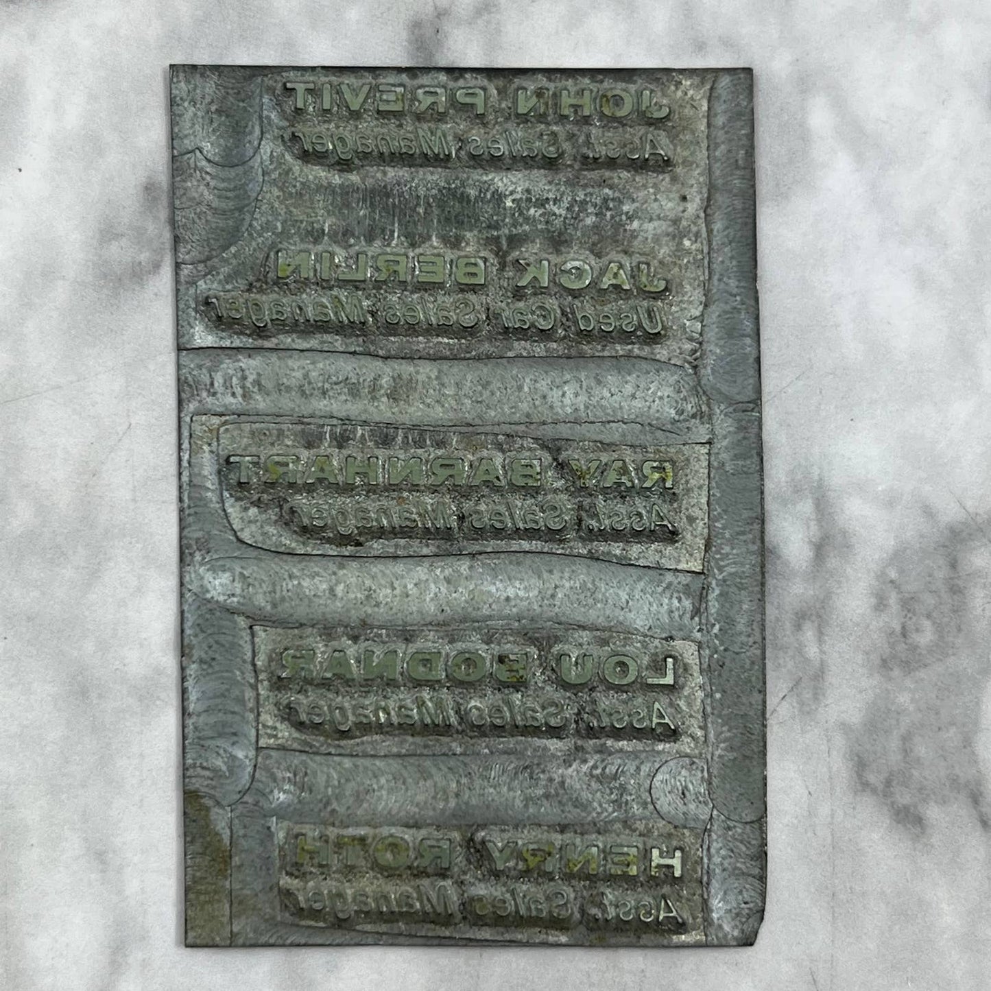 Vintage Letterpress Printers Block Plate Reliable Oldsmobile Staff List TJ59