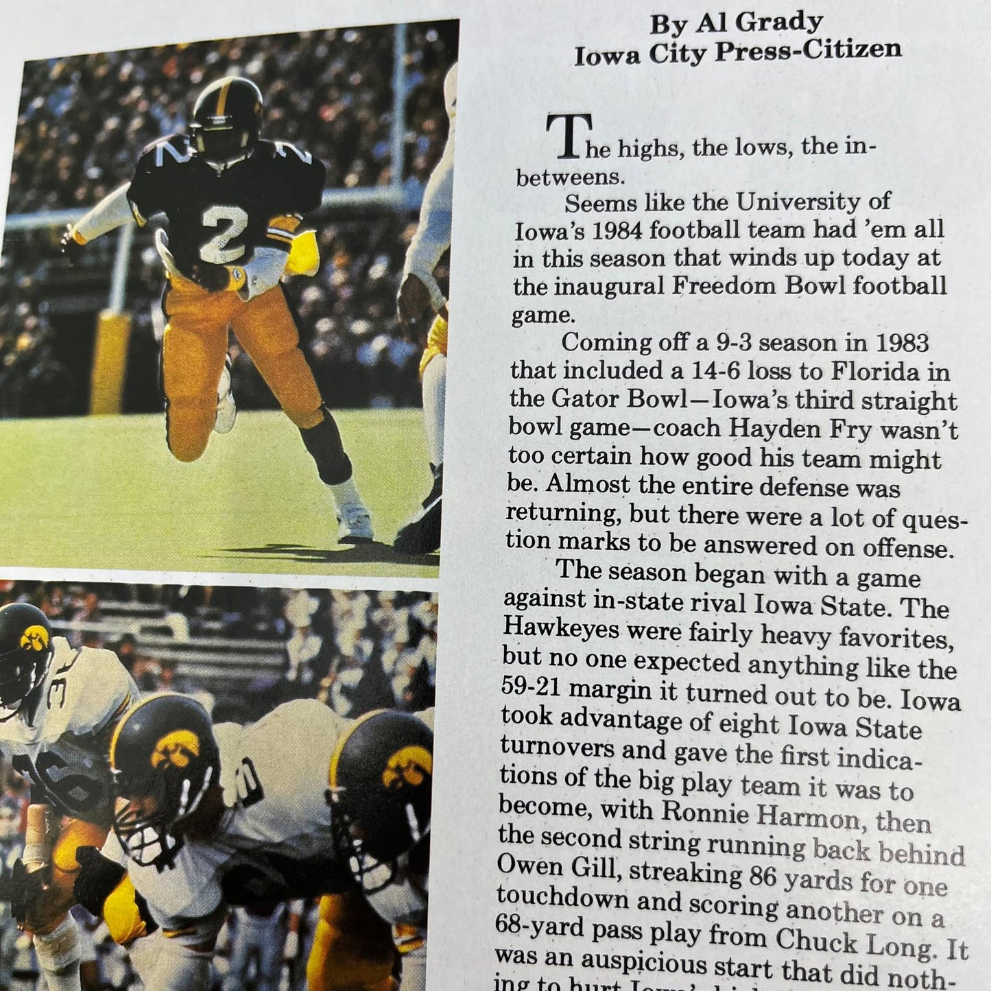 Iowa Hawkeyes vs. Texas Longhorns 1984 Freedom Bowl Program TD2