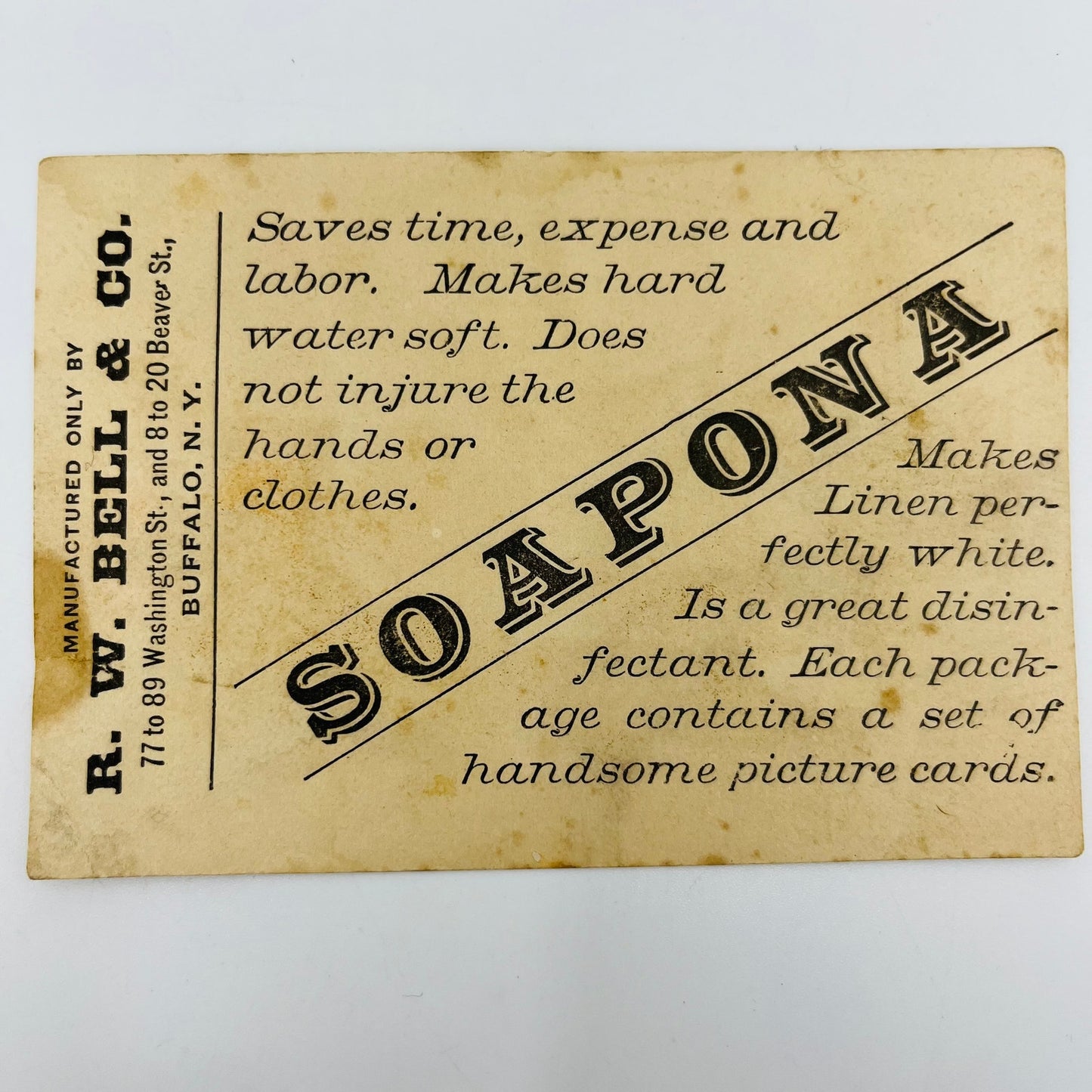 1880s Victorian Trade Card Soapona RW Bell Buffalo NY Children Sledding AH9-M10