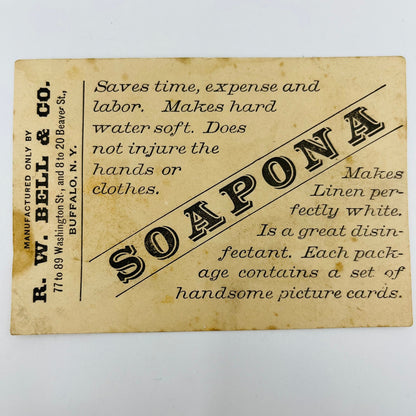 1880s Victorian Trade Card Soapona RW Bell Buffalo NY Children Sledding AH9-M10