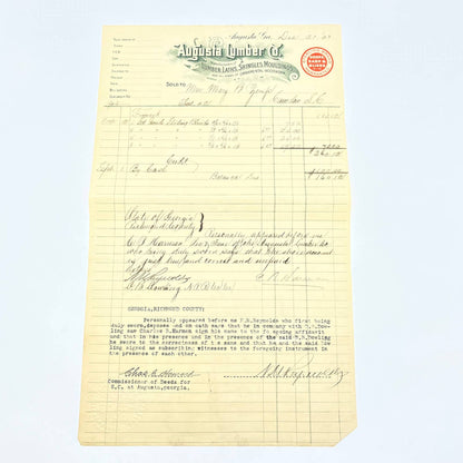 1903 Augusta Lumber Co. Letterhead Bill Head Receipt Augusta GA AB9-2