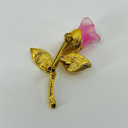 Vintage MCM Acrylic Pink Rose Brooch Gold Tone SA6