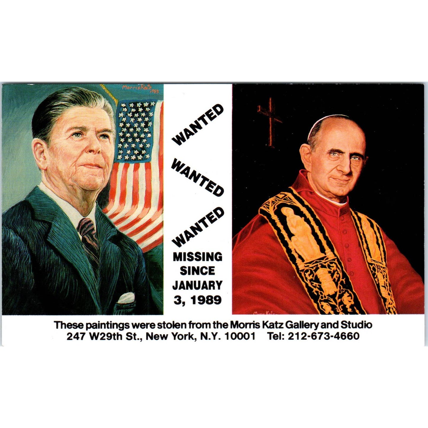 Paintings Stolen from Morris Katz Gallery Ronald Reagan Original Postcard TJ9-P1