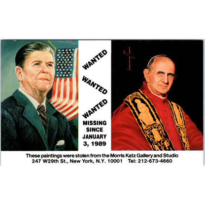 Paintings Stolen from Morris Katz Gallery Ronald Reagan Original Postcard TJ9-P1