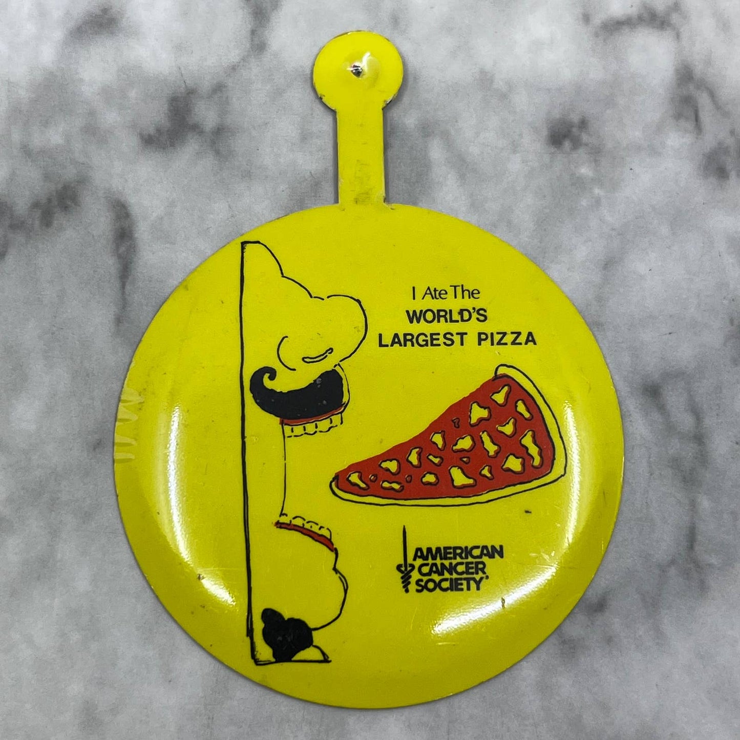 Vtg I Ate The World's Largest Pizza American Cancer Society Foldback Badge SF1