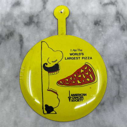 Vtg I Ate The World's Largest Pizza American Cancer Society Foldback Badge SF1