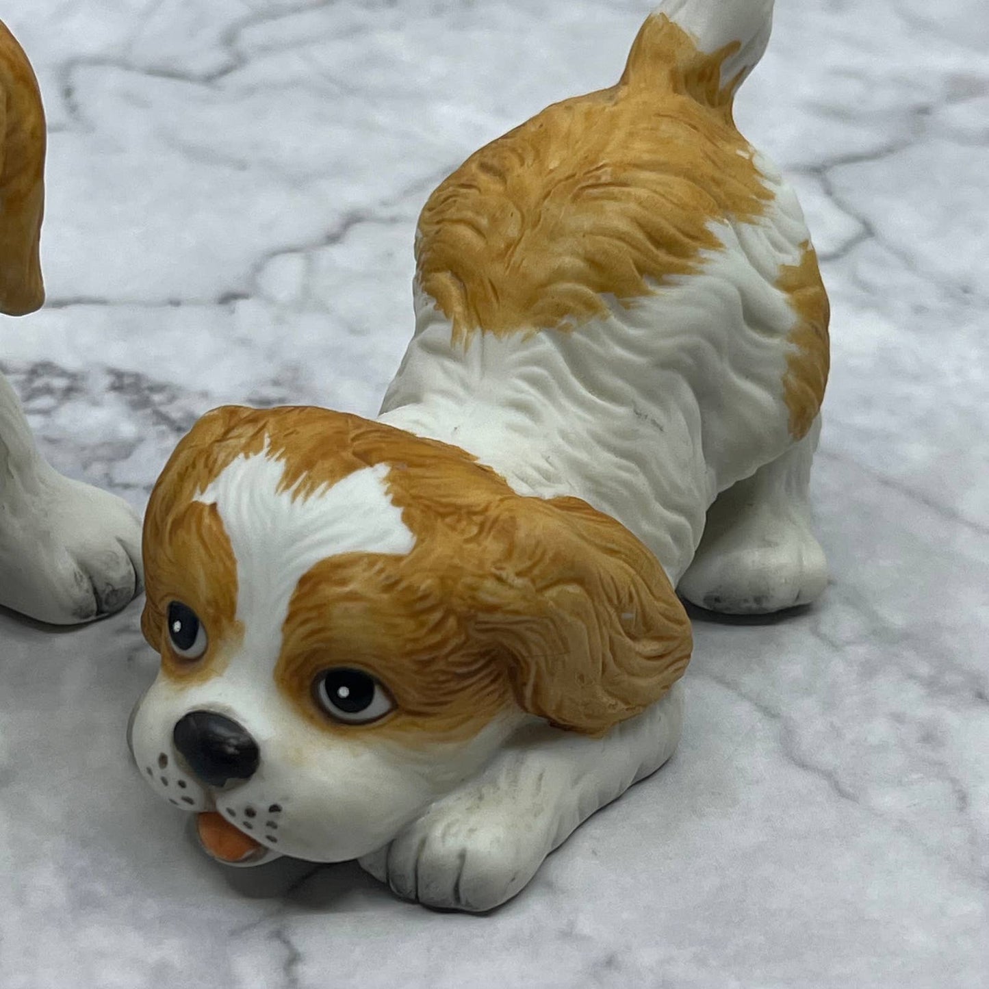 Vintage Homco Bisque Porcelain Set of 2 Springer Spaniel Pup Figurines #1407 TE2