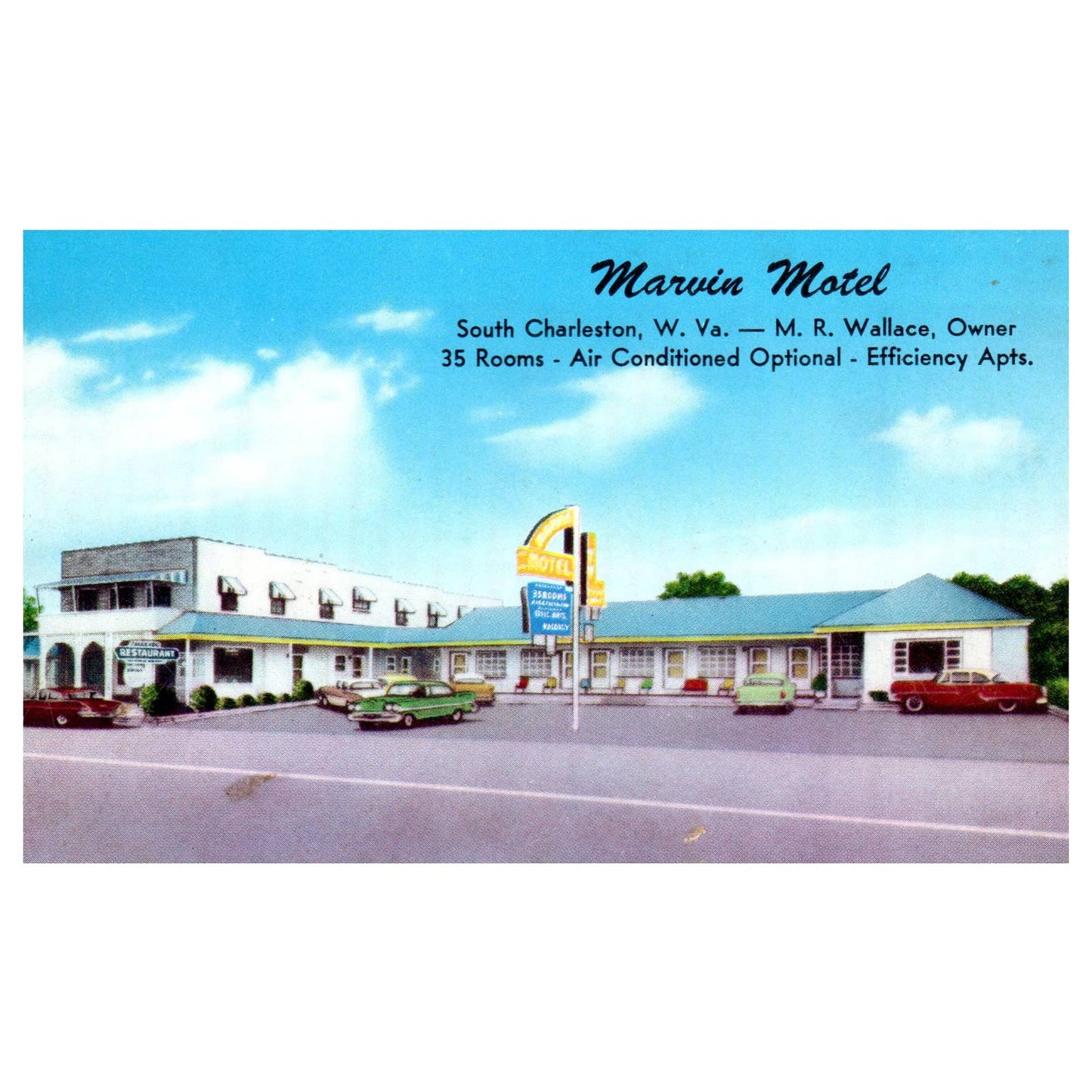 Vintage Postcard - Marvin Motel M.R. Wallace Charleston W. Va AD9
