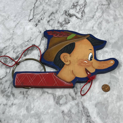 1930s RARE Disney Pinocchio Handmade Solid Wood Painted Ring Toss Toy ~9x6 TJ6