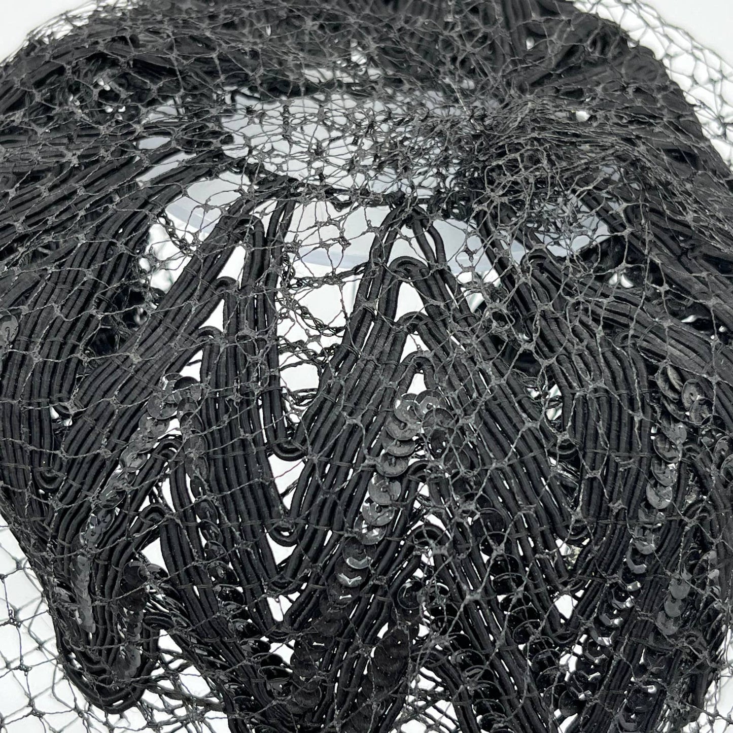 Vintage 1940s Black Clip In Pillbox Hat with Veil and Sequins HB1