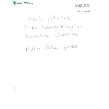 1986 Press Photo Faith Atlass Dade County Bicycling Coalition Chairwoman AD3