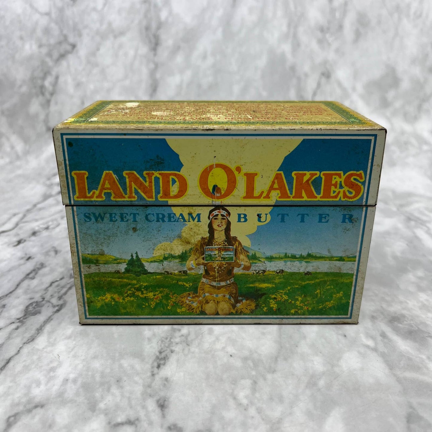 Vintage Land O' Lakes Metal 3x5 Recipe Box Original With Handwritten Recipes TJ4