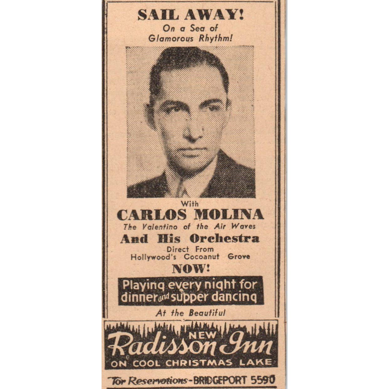 1935 Mpls Journal Newspaper Ad Carlos Molina Radisson Inn Christmas Lake FL5-4