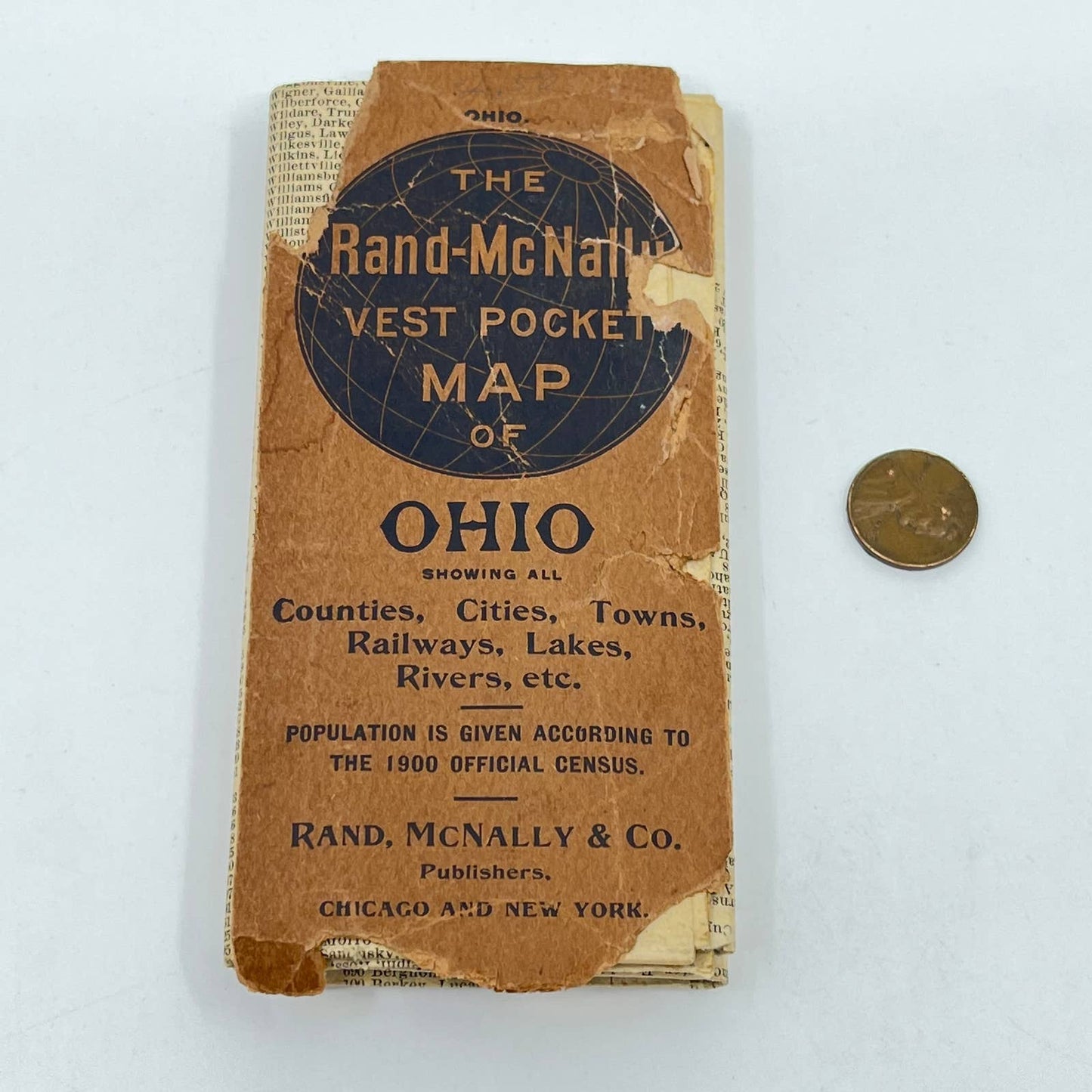 1902 Rand-Mcnally Vest Pocket Map Of OHIO All Cities Tinted Engraving SD3