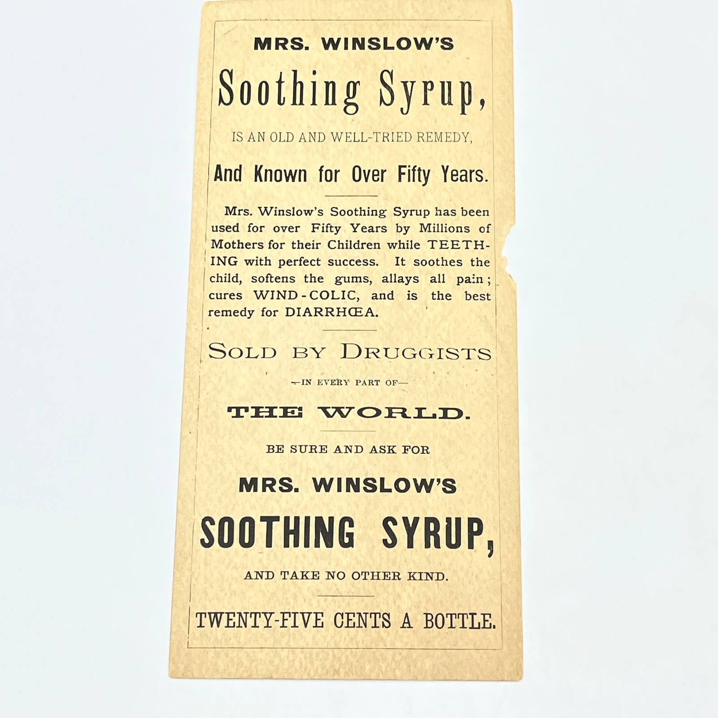 1880s Quack Medicine Blotter Mrs. Winslow's Soothing Syrup AB8-1