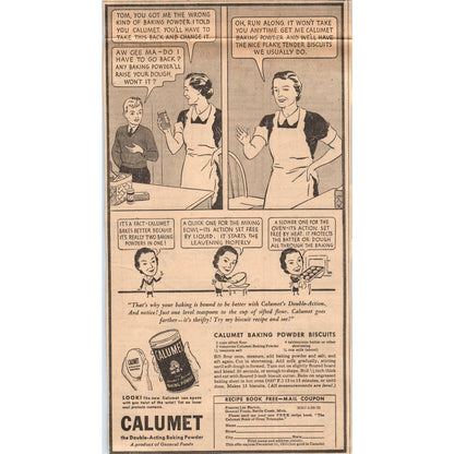 1935 Minneapolis Journal Newspaper Ad Calumet Baking Powder Comic Strip FL5-2