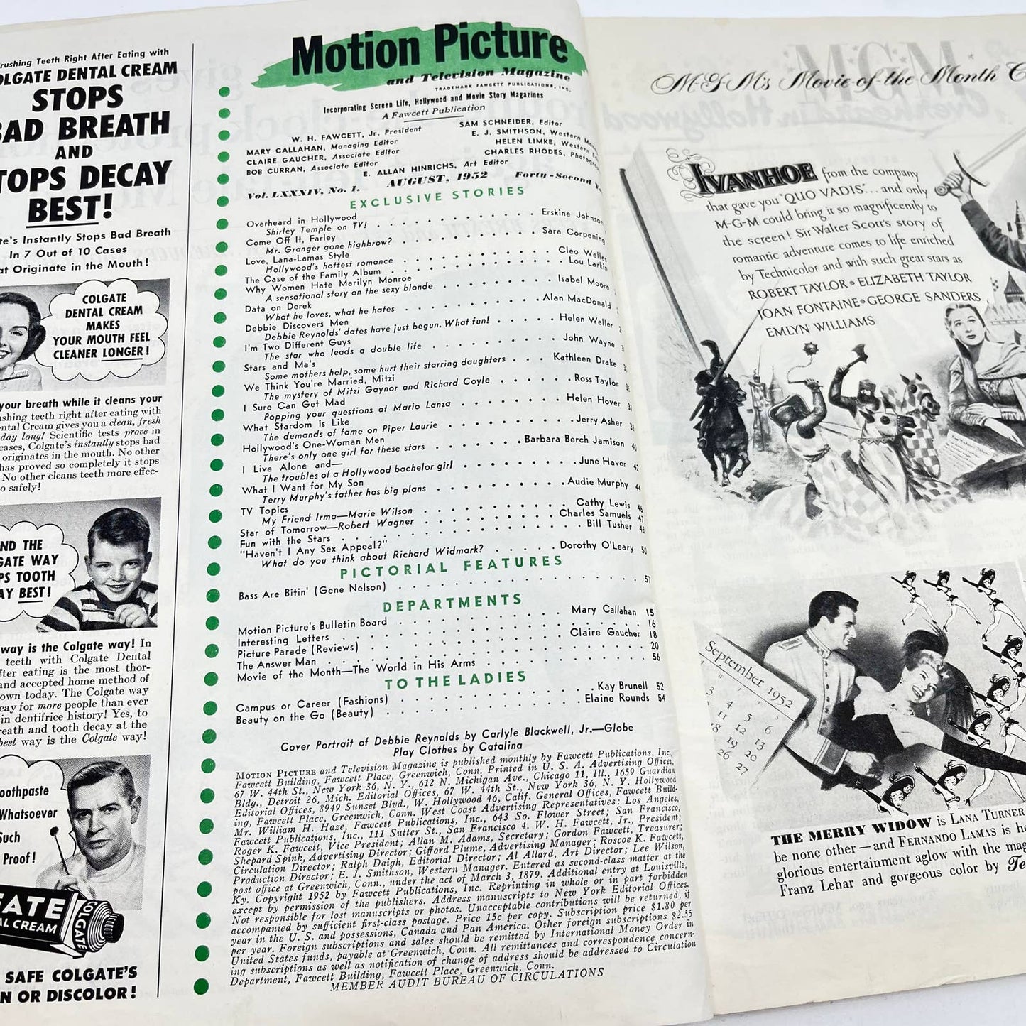 Motion Picture Magazine Aug 1952 Debbie Reynolds Mitzi Gaynor Fawcett TC6