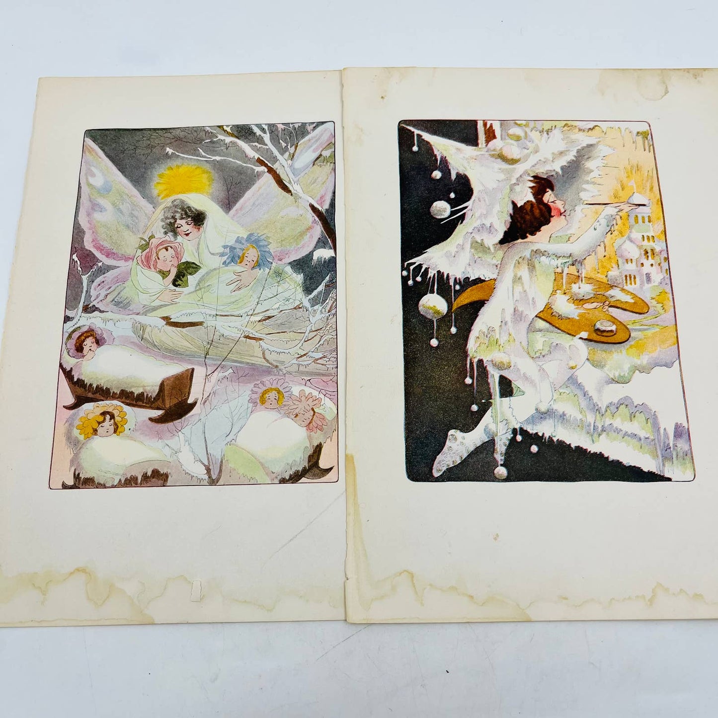 Vintage c1885 Set of 2 Color Lithographs from Children’s Book Faerie Painting C7