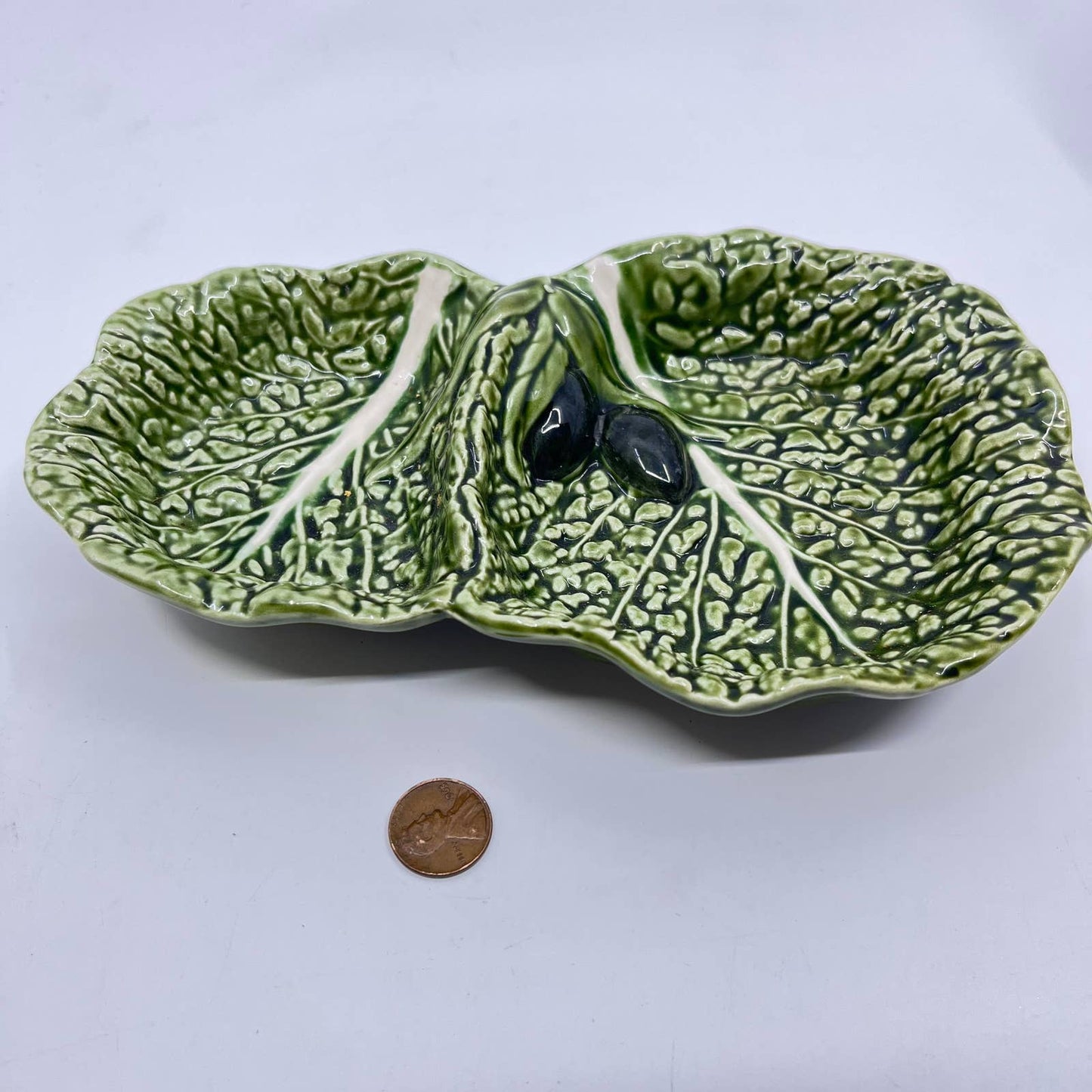 Vintage Portuguese Bordallo Pinheiro Cabbage Condiment Tray Dish 8” TE6