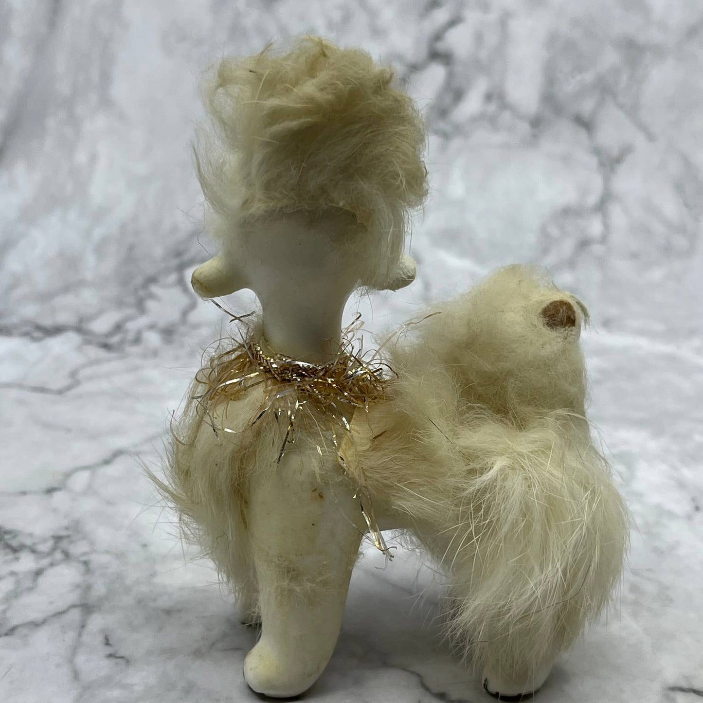 1950s MCM White Poodle Dog Figurine - Blue Glass Eyes and Fur, Japan 3x4 TJ1