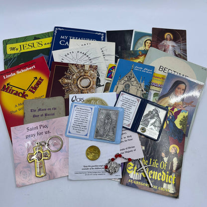 Huge Lot of Vintage Catholic Ephemera Relics Books & More SG5-4