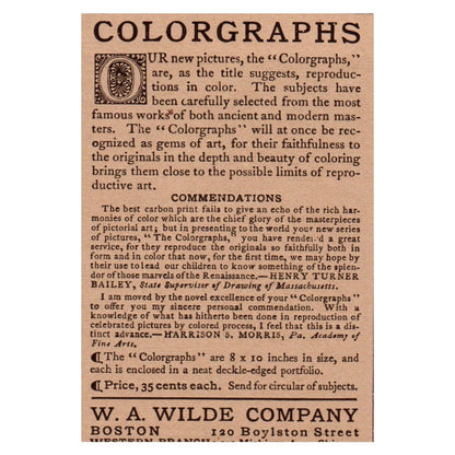 Colorgraphs W.A. Wilde Company Boston MA 4x2.5" - 1904 Original Ad TJ8-8