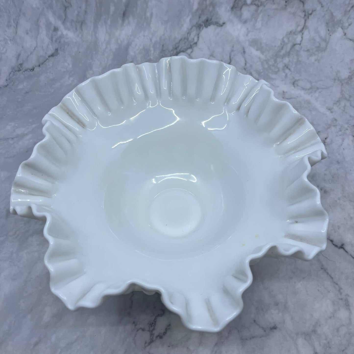 Vintage Fenton Milk Glass Hobnail 10" Inch Round Crimped Centerpiece Bowl TI8