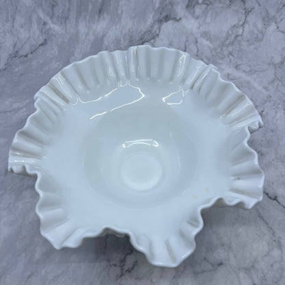 Vintage Fenton Milk Glass Hobnail 10" Inch Round Crimped Centerpiece Bowl TI8