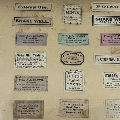 1880s Bottle Labels Lancaster PA Pharmacy Quack Medicine Lot of 26 AA6-6