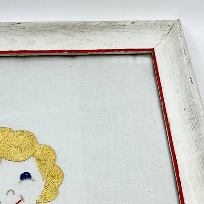 Vintage Original Framed Crewel Cross Stitch Art Little Girl Mary Deiss 16x13 TF5